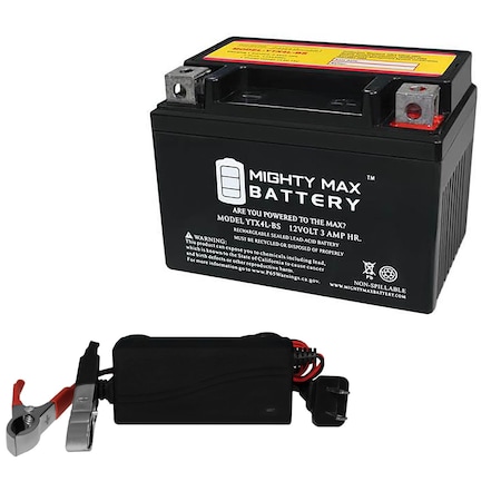 YTX4L-BS Replacement Battery Compatible With UPlus YTX4L-BS With 12V 1Amp Charger